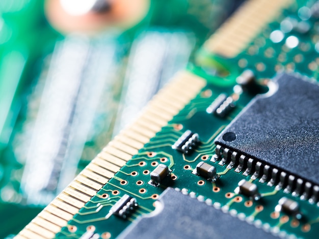 Close-up of circuit board with integrated circuits