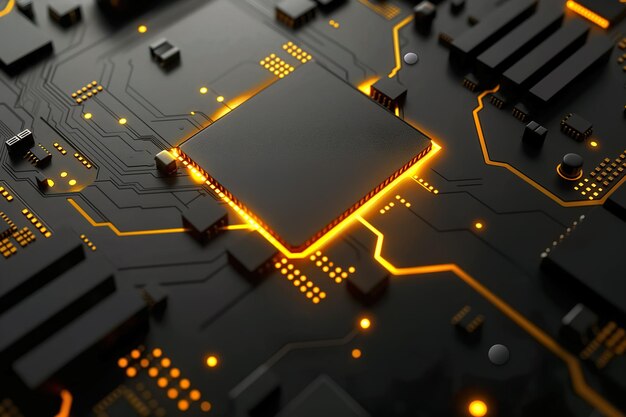 Close Up of Circuit Board With Yellow Lights