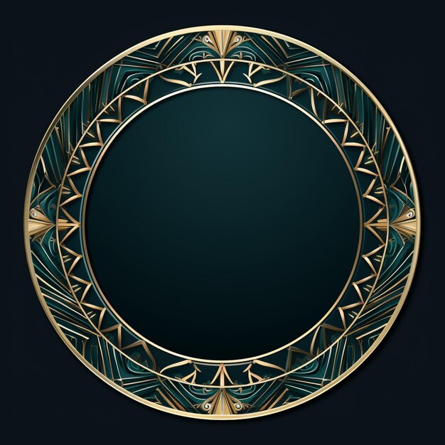 Photo a close up of a circular frame with a pattern of gold and green generative ai