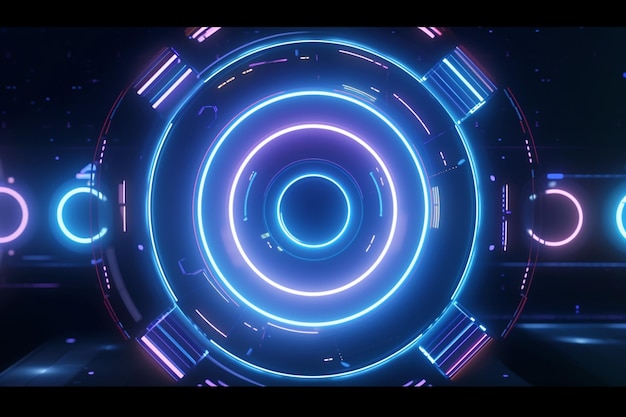 a close up of a circular object with neon lights in the middle generative ai