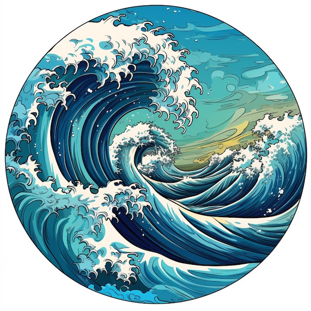 A close up of a circular picture of a wave in the ocean generative ai