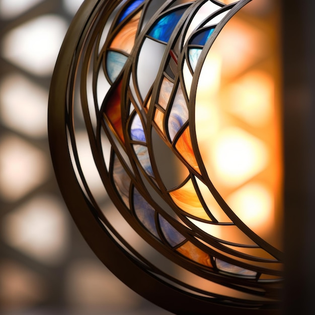 a close up of a circular stained glass piece