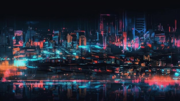 A close up of a city at night with a lot of lights generative ai