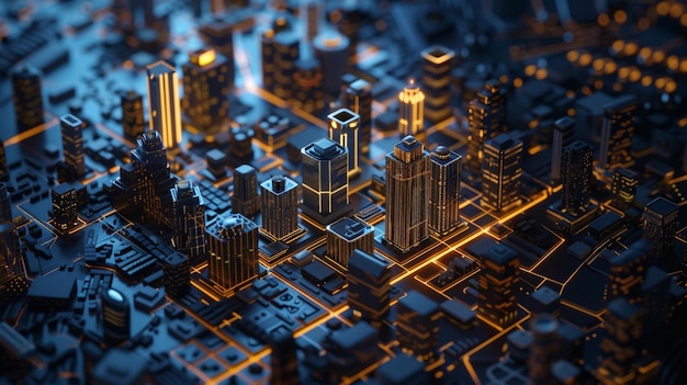 Photo a close up of a city with a lot of buildings and lights generative ai