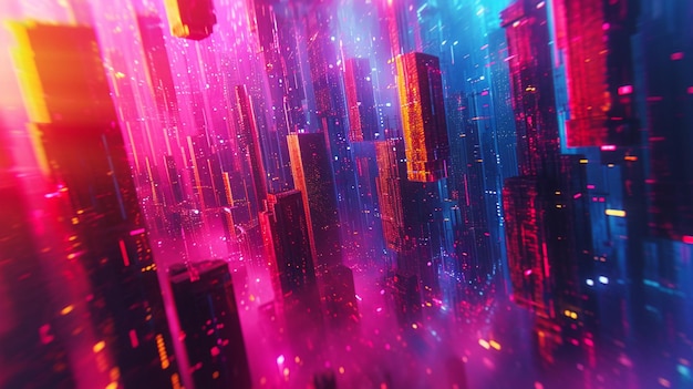 Photo a close up of a city with a lot of buildings and lights generative ai