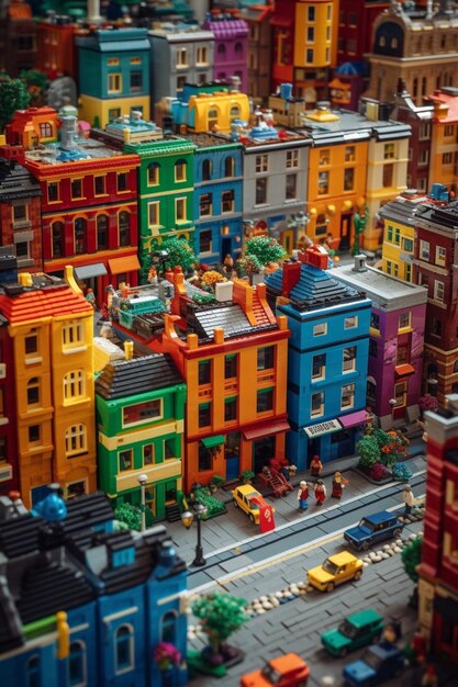 Photo a close up of a city with a lot of colorful buildings generative ai