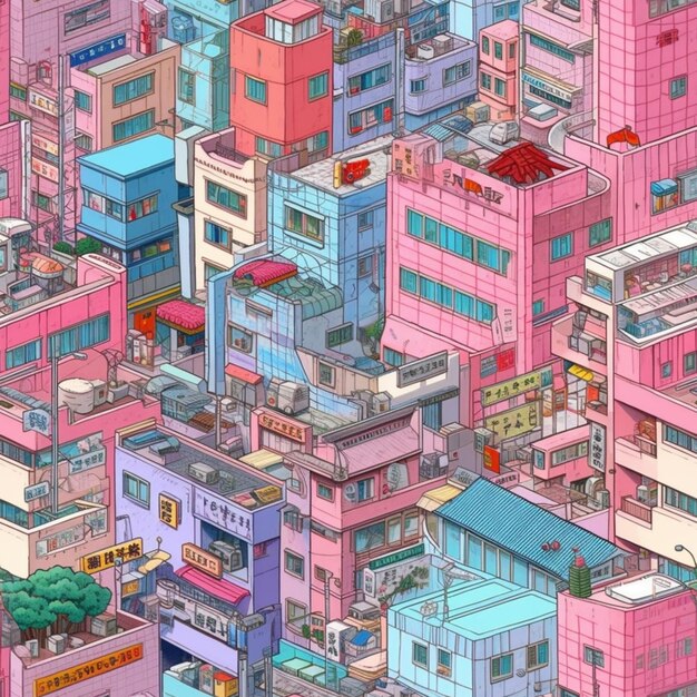 Photo a close up of a city with many buildings and a lot of windows generative ai