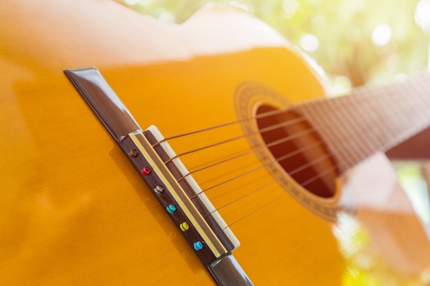 Close up of Classic guitar with warm light