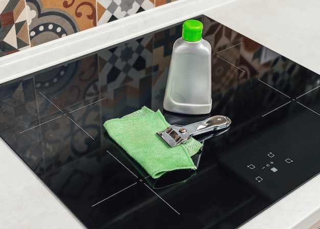 close up cleaning the ceramic hob