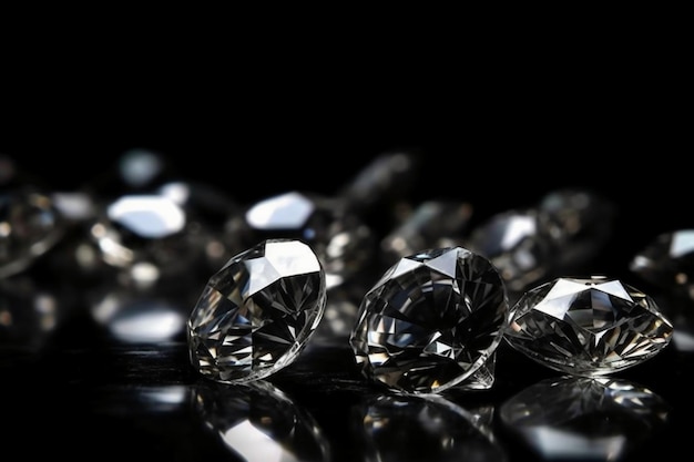 A close up of clear crystals on a black background