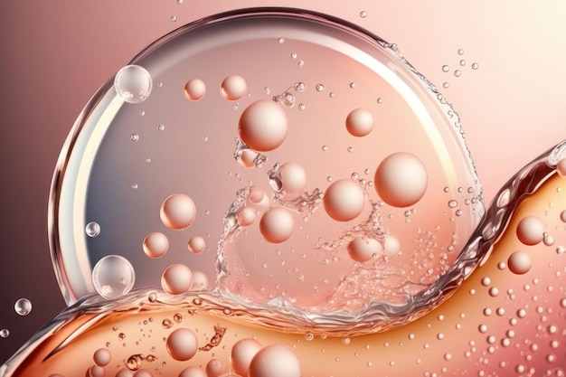 Close up clear liquid cosmetic product Gel texture with bubbles Generation AI