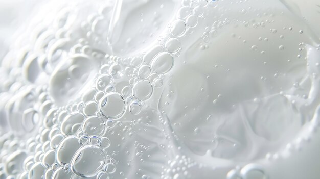 Photo close up clear liquid cosmetic product gel texture with bubbles skin care prodict generative ai