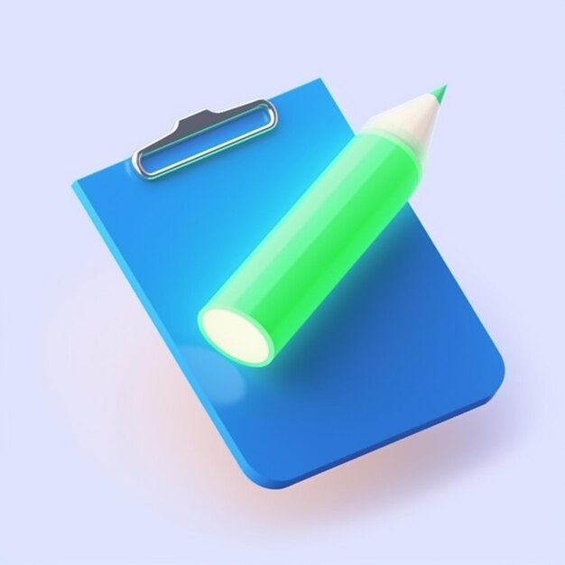 A close up of a clipboard with a green pencil on it generative ai