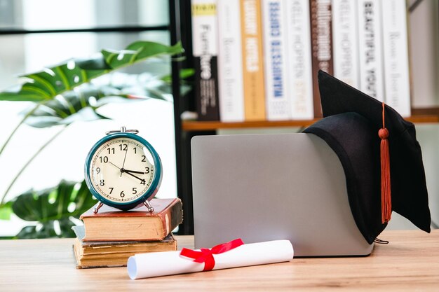 Close-up of clock on table at home