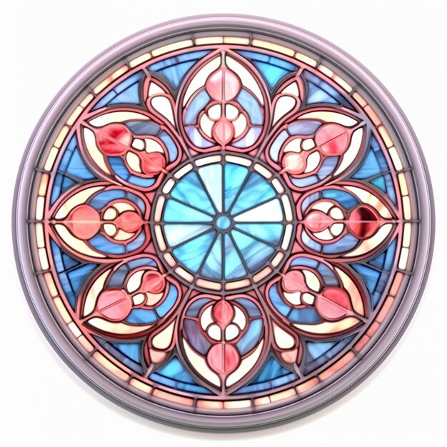 A close up of a clock with a circular stained glass design generative ai