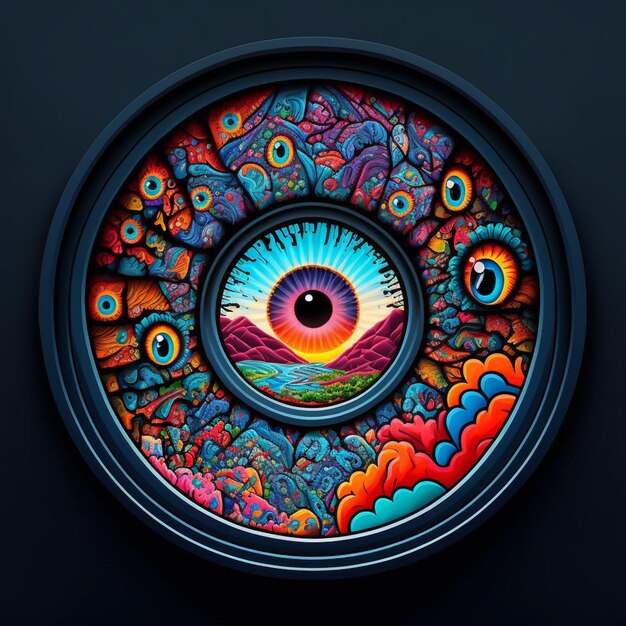 Photo a close up of a clock with a colorful eye in the middle generative ai