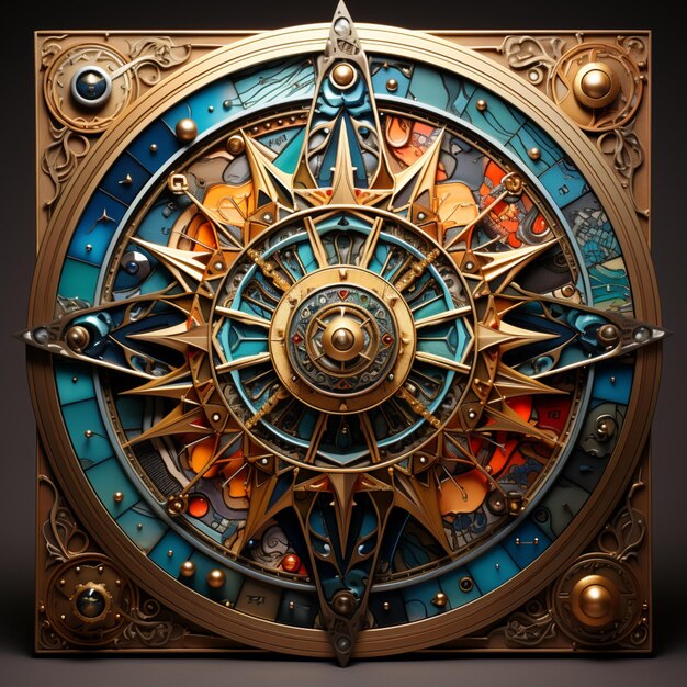 a close up of a clock with a gold frame and a blue background generative ai