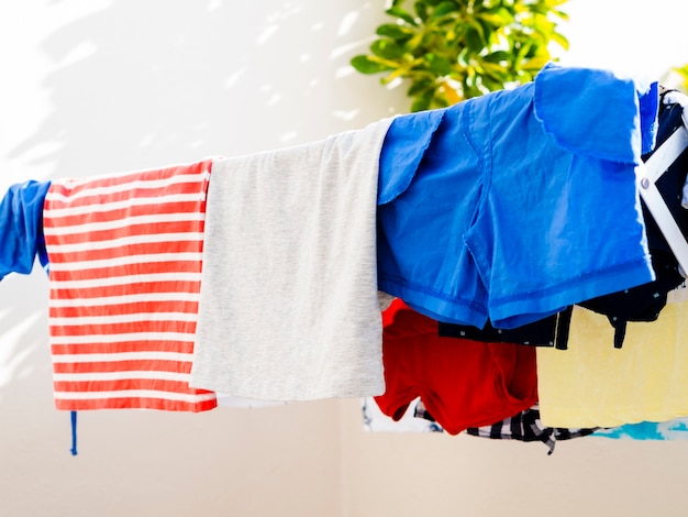 Close-up clothes drying on the line