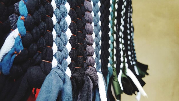 Close-up of clothes hanging on clothesline