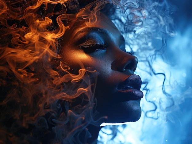 Close up a cloud of smoke in silhouette of a woman