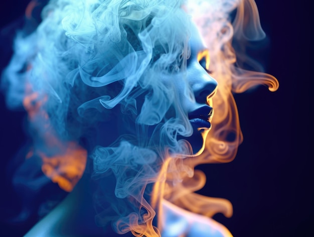 Close up a cloud of smoke in silhouette of a woman