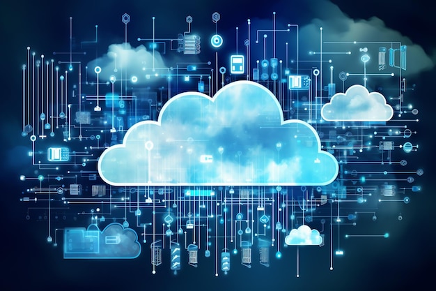 Крупный план облака с множеством разных иконок на нем генеративный ИИ