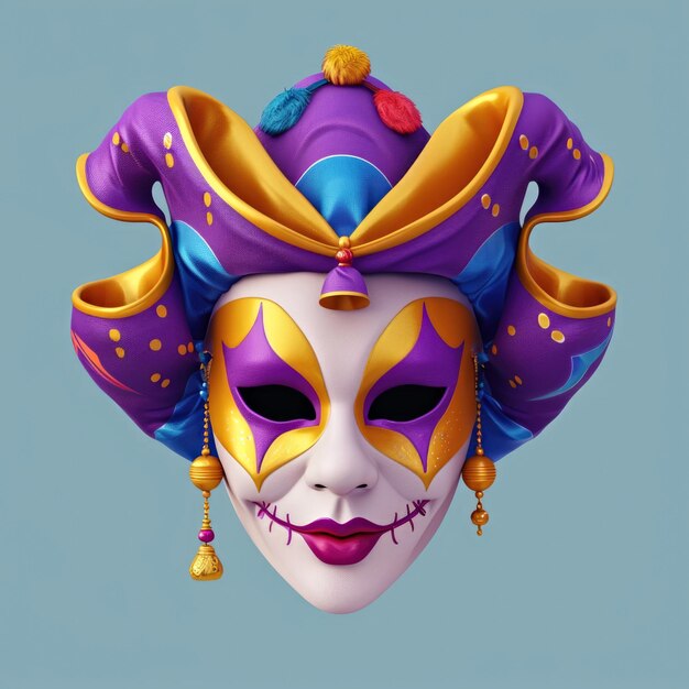 Foto un primo piano di una maschera da clown su uno sfondo blu maschera di mardi gras