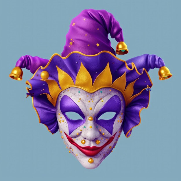 Photo a close up of a clown mask with bells mardi gras mask