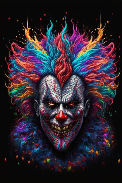 Close up of a clowns face on a black background generative ai