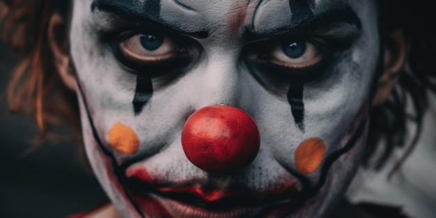 Photo a close up of a clowns face with a red nose generative ai image