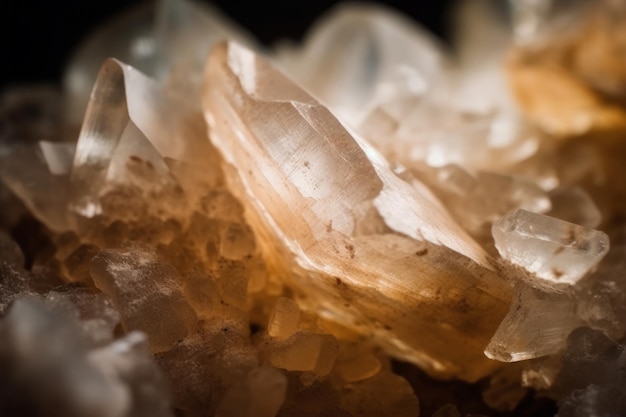 A close up of a cluster of white quartz crystals