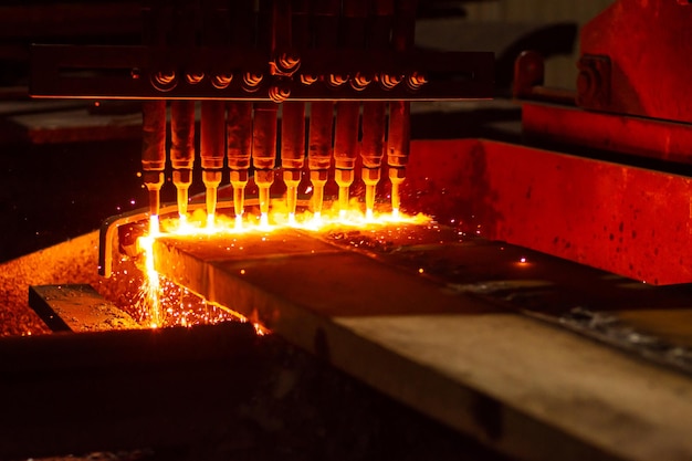 Close up of a CNC plasma cutting machine working