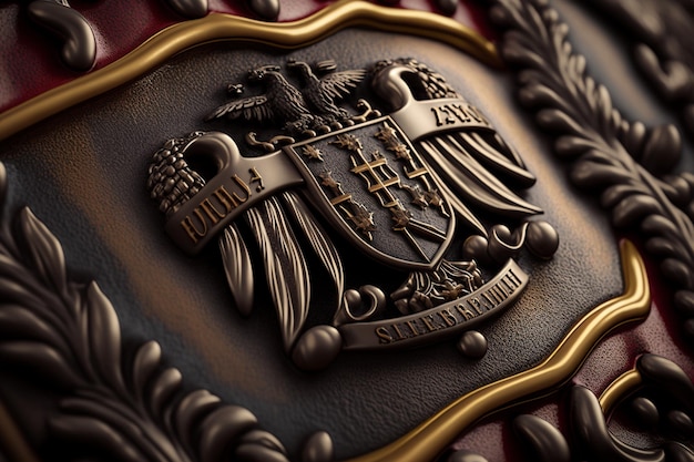 A close up of a coat of arms with the word superpower on it.