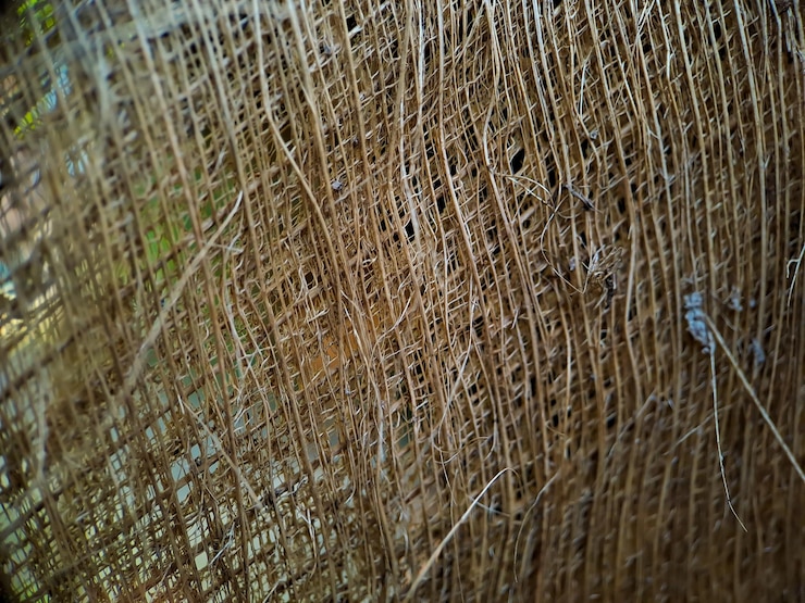 Photo 在椰子纖維樹上拍攝的椰子結構的近距離拍攝. 棕色自然背景用于消費和環境生產,通常用于汽車座椅床