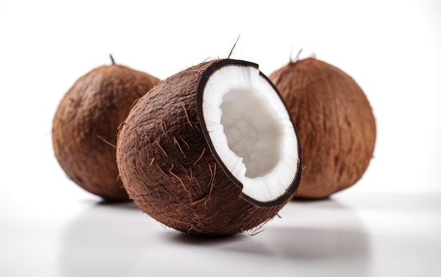 A close up coconuts isolated on a white background vegan tropic fruits ai generated