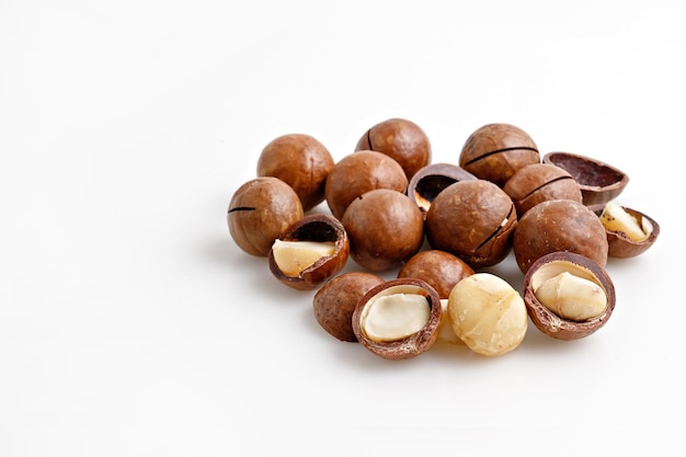 Close-up of coffee beans against white background