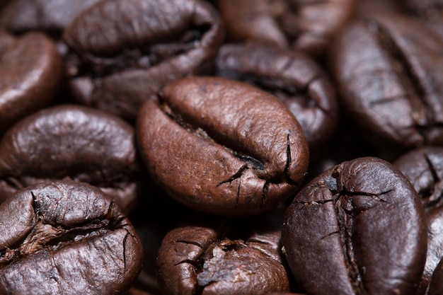 close-up coffee beans as background.