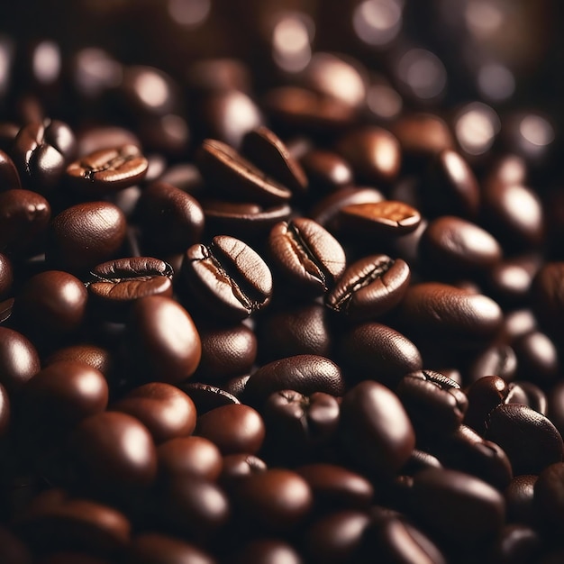 Foto close up dello sfondo dei chicchi di caffè dalla vista superiore
