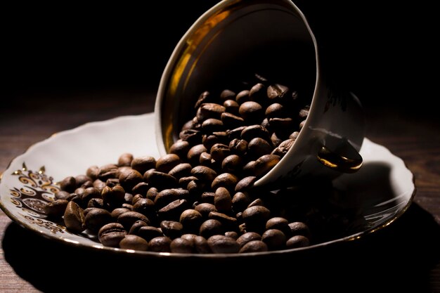 Close-up of coffee beans in bowl on table