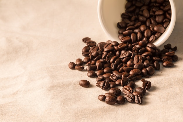 close up of Coffee beans on cloth