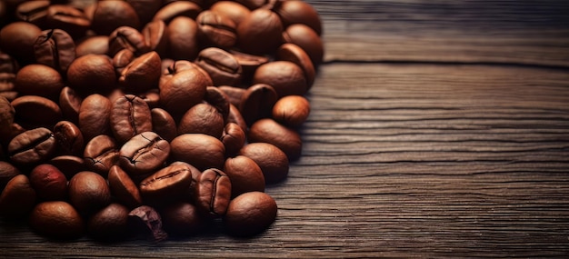 Close up of coffee beans on a dark wooden background