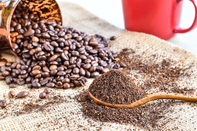 Close-up of coffee beans on table