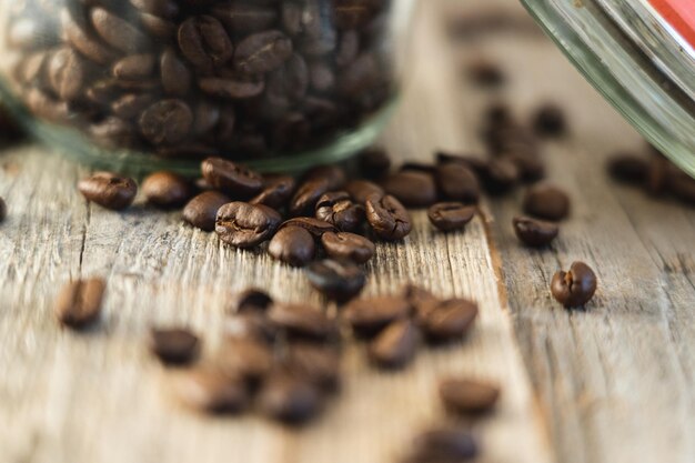 Close-up of coffee beans on table