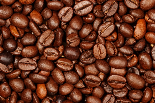 Close up of coffee beans texture background, selective focus