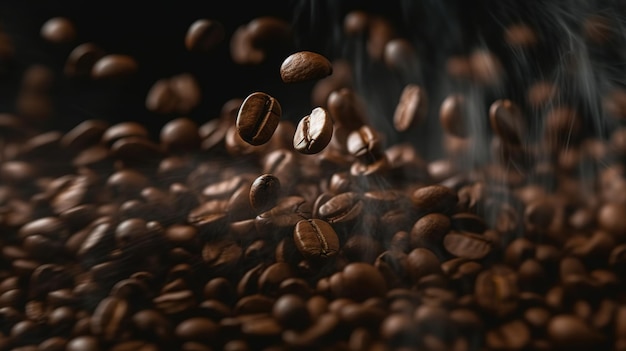 A close up of a coffee beans with steam coming out of it