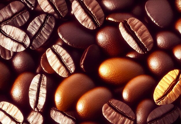 A close up of coffee beans with the word coffee on it