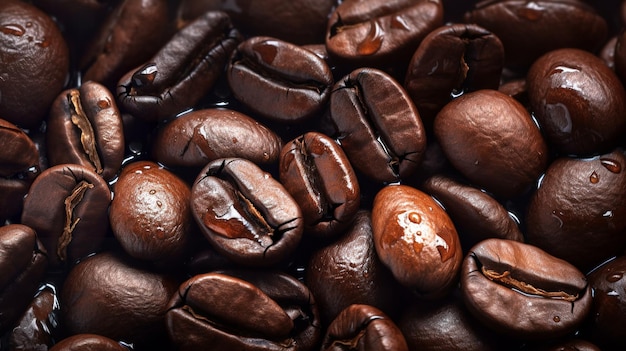 A close up of coffee beans with the word coffee on it