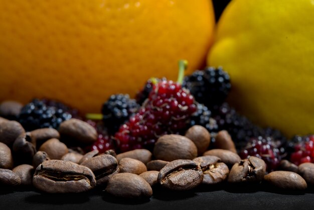 Foto prossimo piano dei chicchi di caffè