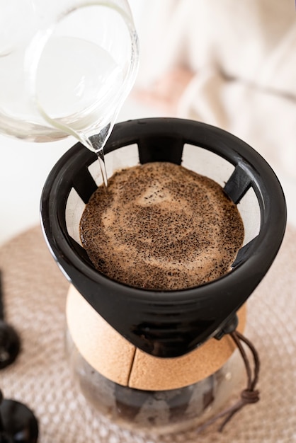 Close up of coffee brewed in coffemaker