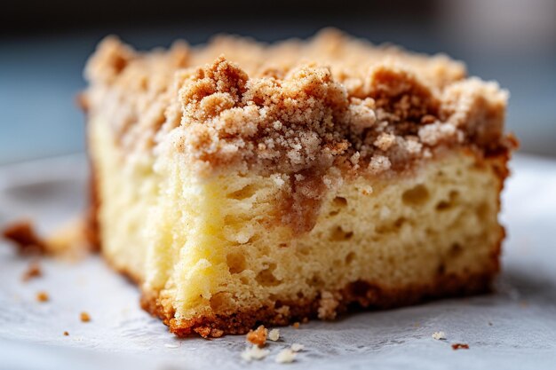 Photo close up of a coffee cake with a crumbly streusel topping
